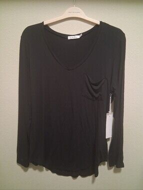 Another Love Black V-Neck Long Sleeve Pocket Tee